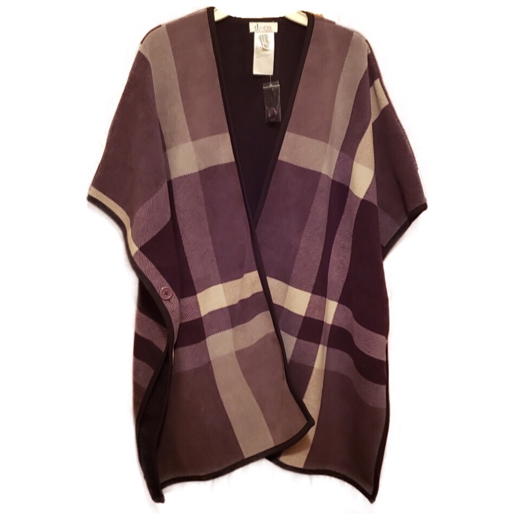 DENIM&CO REVERSIBLE FLEECE PONCHO WRAP RUANA GRAY/BLACK NWT